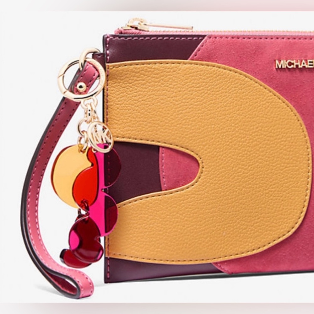 MICHAEL M KORS 2 Piece Light Berry Modern Art Bundle - Wristlet & Bag Charm